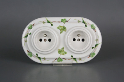 Porcelánová dvojzásuvka kompletní Břečťan BB č.1